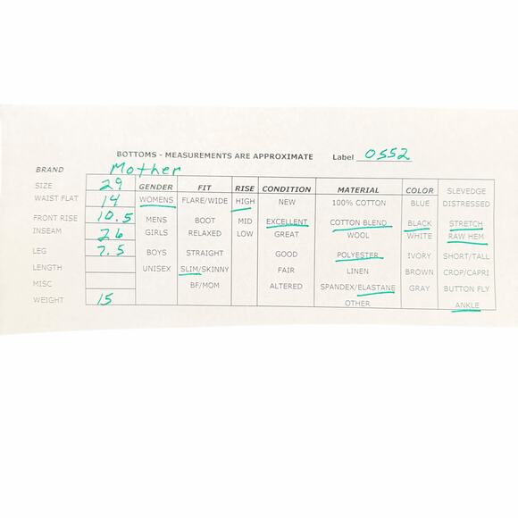 Mother Insider Striped Crop Step-Hem Fray Jeans Black Guilty Racer Stretch Sz 29 - Picture 6 of 16